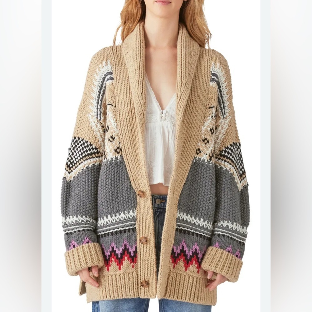 Lucky Brand Beige, Gray & Multicolor Knit Cardigan